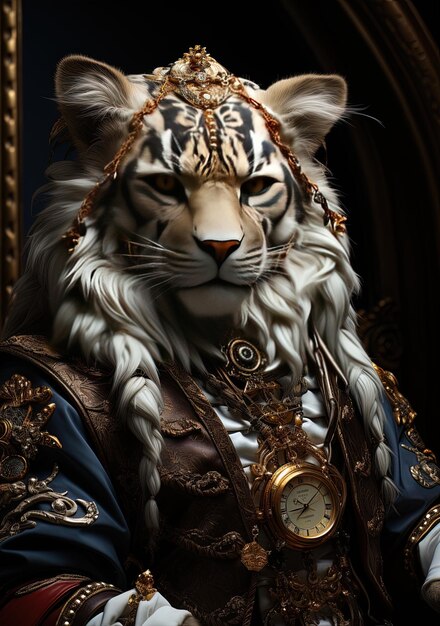 una tigre con una corona d'oro e un orologio