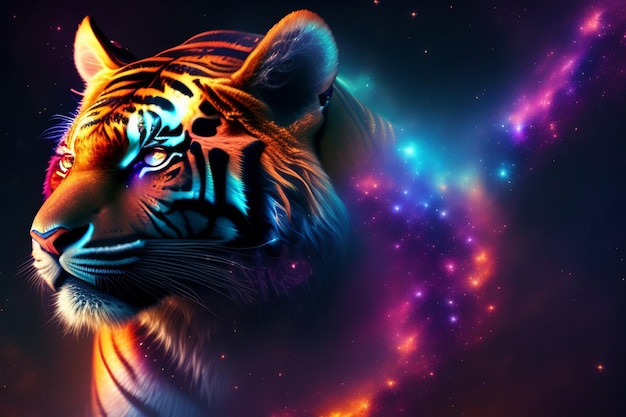 Una tigre con uno sfondo arcobaleno