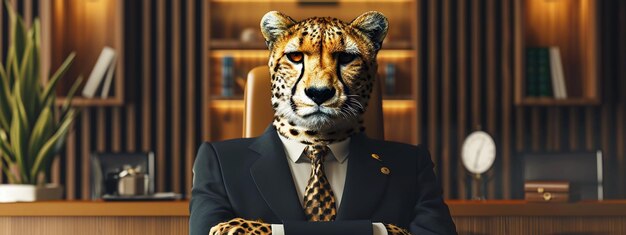 una tigre in abito nell'ufficio concept director con personaggio di tigre