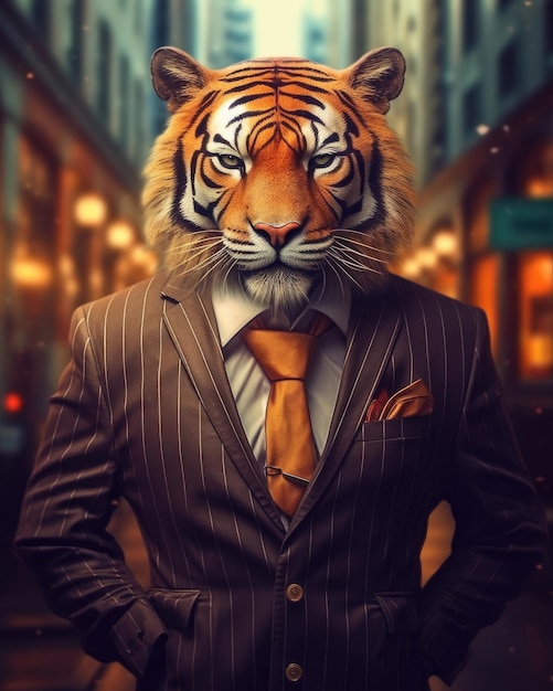 Una tigre in giacca e cravatta rappresenta un'idea imprenditoriale IA generativa