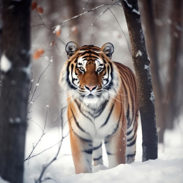 Una tigre nella neve in inverno