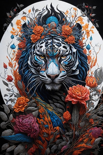 Una tigre nera dai colori vivaci e dai disegni intricati