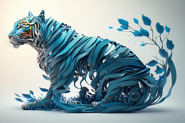 Una tigre scultura carta digitale quilling arte illustrazione digitale AI generato