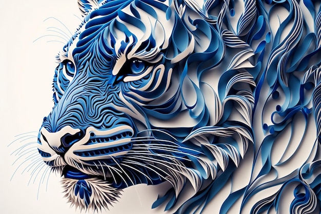 Una tigre scultura carta digitale quilling arte illustrazione digitale AI generato