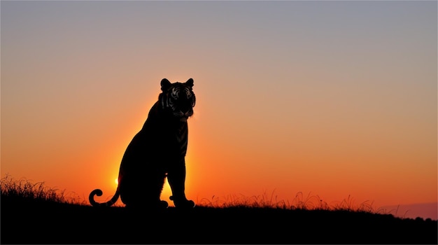Una tigre stagliata contro un cielo al tramonto
