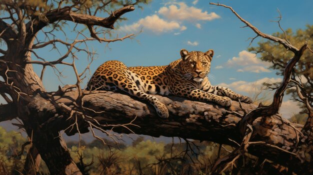Una tipica scena di riposo dei leopardi è in alto tra i rami degli alberi
