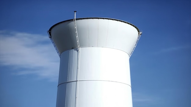 Una torre d'acqua bianca contro un cielo blu