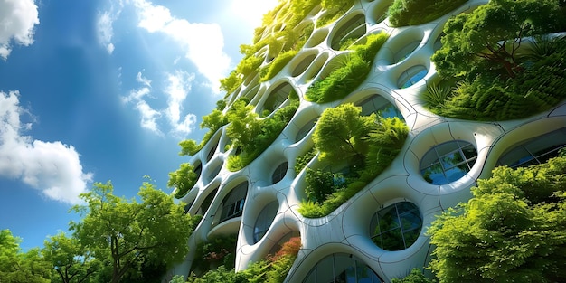 Una torre ecologica genera più energia di quella che consuma raggiungendo un'indipendenza totale Concetto Energia rinnovabile Tecnologia sostenibile Architettura verde Efficienza energetica