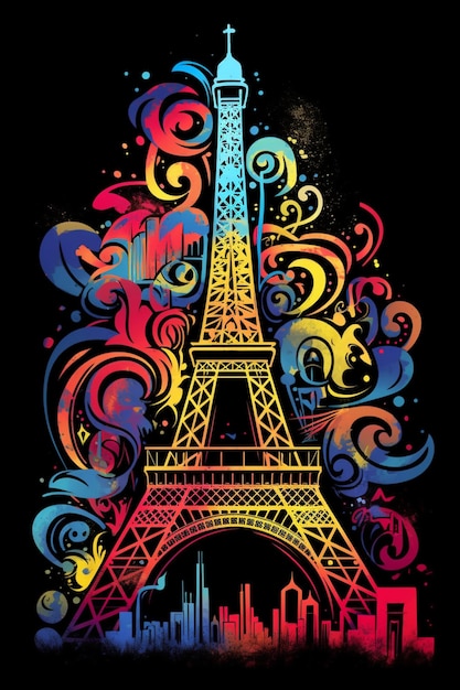 una torre Eiffel dai colori vivaci con swirly swirly swirly swirly swirly swirly swirly swirl ai generativa