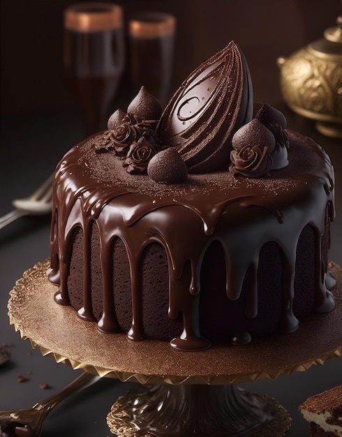 Una torta al cioccolato con cioccolato in cima