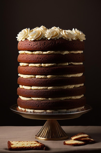 Una torta al cioccolato con crema sopra