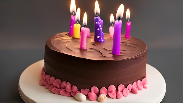 Una torta al cioccolato con sopra delle candele con sopra la parola amore.