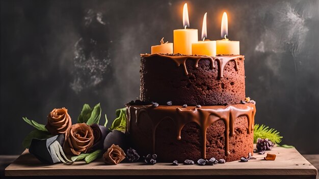 Una torta al cioccolato con sopra delle candele