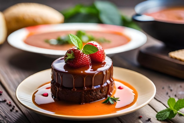 Una torta al cioccolato con sopra delle fragole