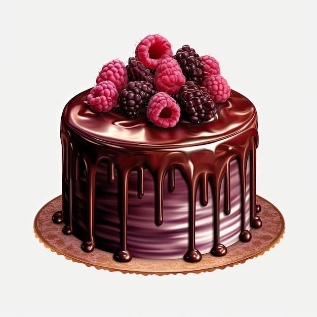 Una torta al cioccolato con sopra lamponi e more.