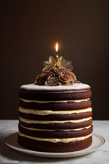 Una torta al cioccolato con sopra una candela