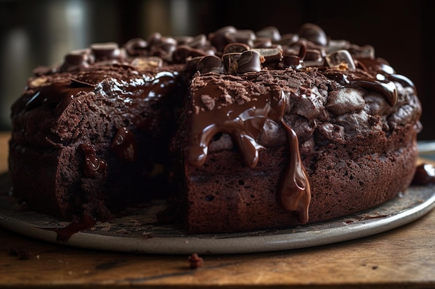 Una torta al cioccolato con una fetta estratta