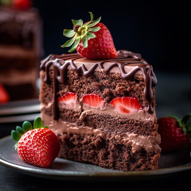 una torta al cioccolato con una fragola in cima.