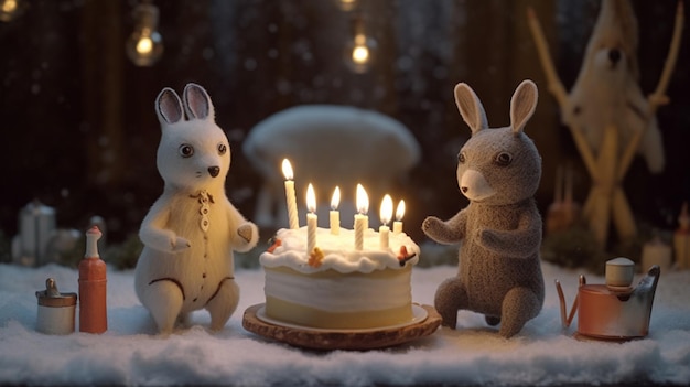 una torta bianca con piccoli animali celabrate compleanno