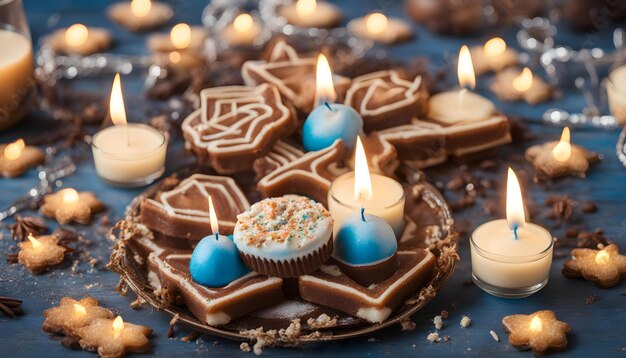 una torta con candele che dicono cioccolato e cioccolata sopra