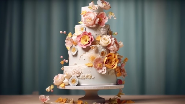 Una torta con dei fiori sopra