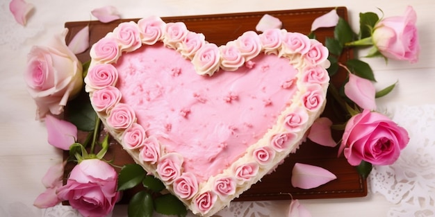 Una torta con sopra delle rose rosa