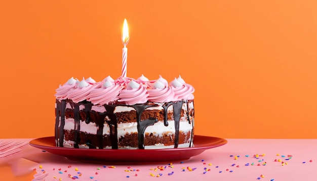 Una torta con sopra una candela