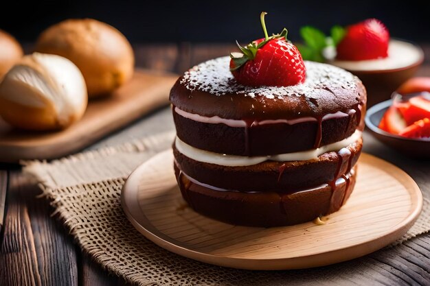 Una torta con sopra una fragola