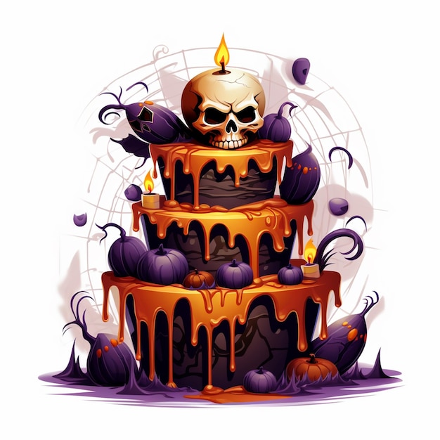 Una torta con un teschio e una candela sopra.