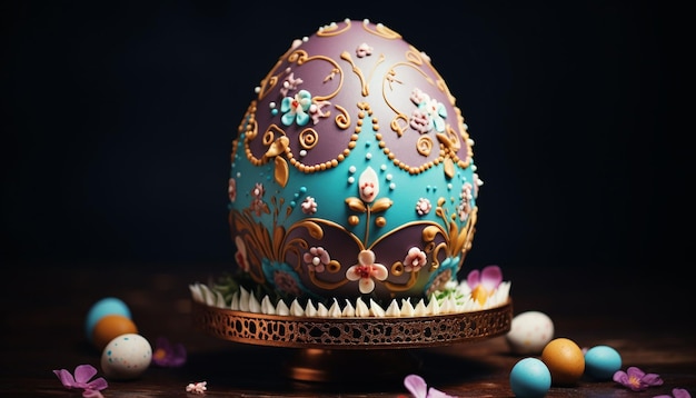 una torta con un uovo di Pasqua decorato