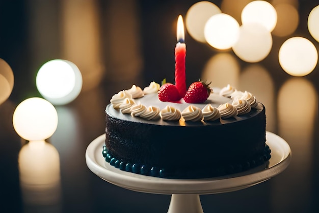 Una torta con una candela che dice " compleanno ".