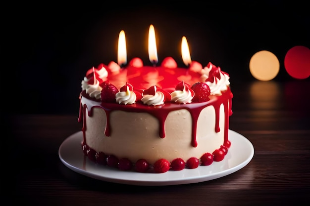 una torta con una candela con su scritto "lampone".