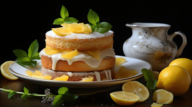 una torta con una fetta di limone in cima