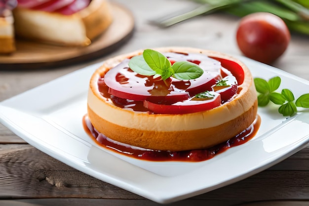 una torta con una fetta mancante si trova su un piatto bianco.