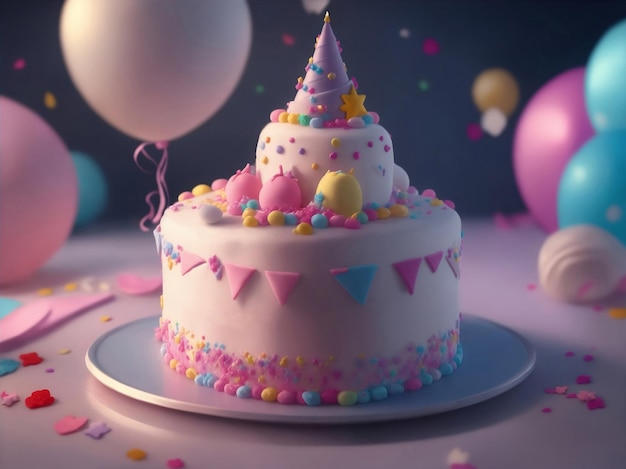 Una torta di buon compleanno carina Generative AI Illustration