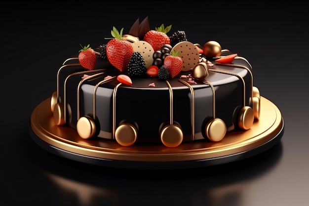 una torta di cioccolato con fragole e glassa di cioccolate