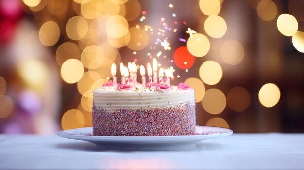 Una torta di compleanno con crema al burro e candeline