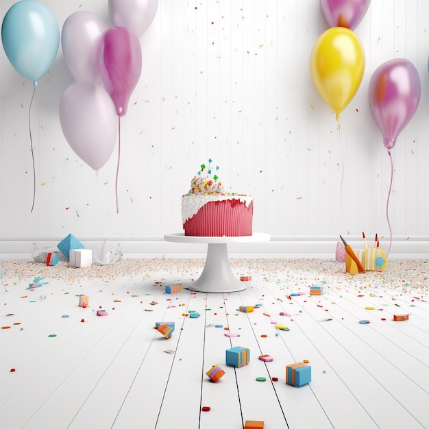 una torta di compleanno con dei palloncini sopra