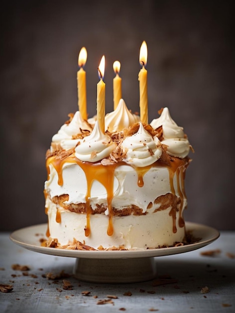 Una torta di compleanno con delle candele che dicono " compleanno " sopra.