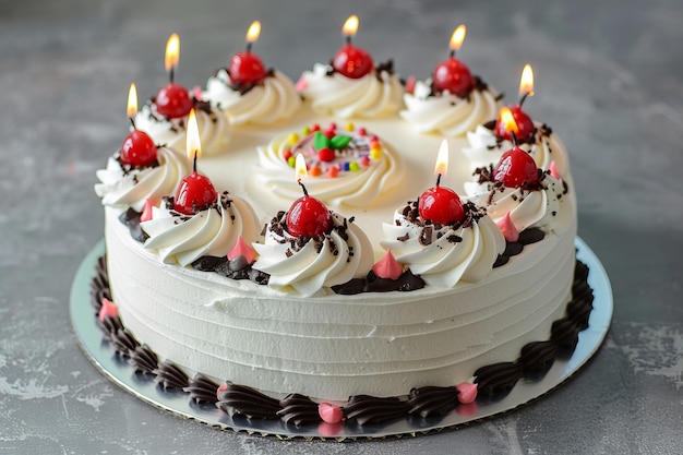 Una torta di compleanno con delle candele sopra.