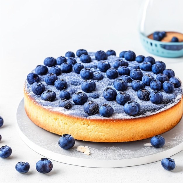 Una torta di compleanno su sfondo grigio ai generativa