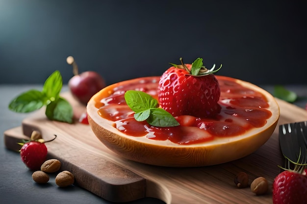 Una torta di fragole con sopra una fragola