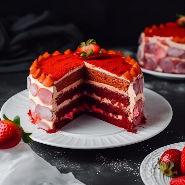 Una Torta Di Fragole Rosse Vista Frontale Deliziosa