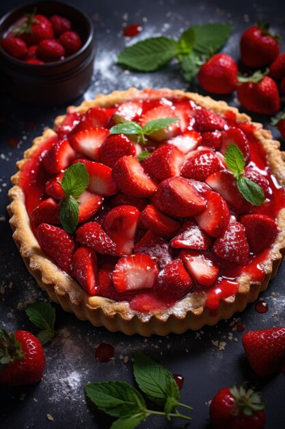 Una torta piena di crema con fragole fresche