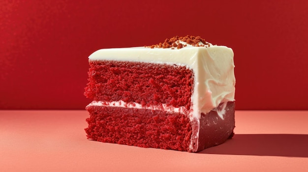 Una torta red velvet con glassa bianca e farcitura red velvet.