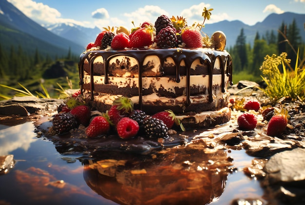 Una torta ripiena di frutti di bosco diversi