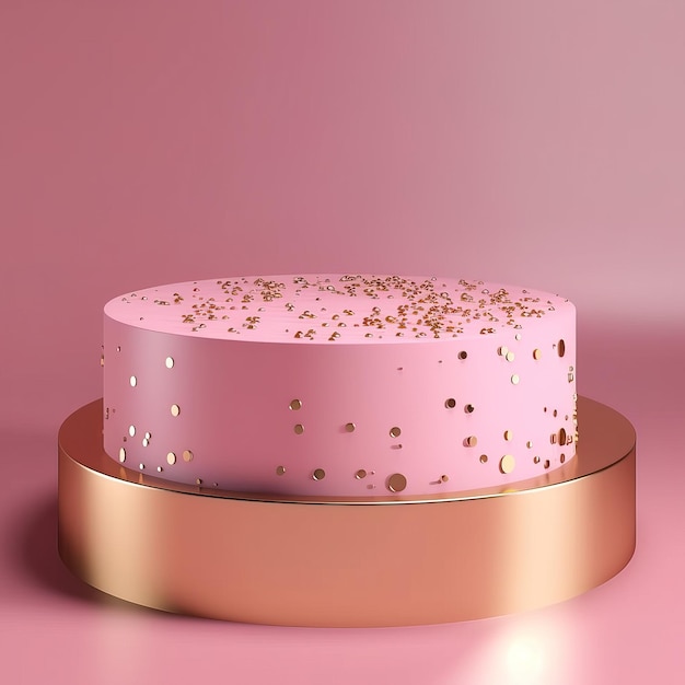 Una torta rosa con pois dorati sopra