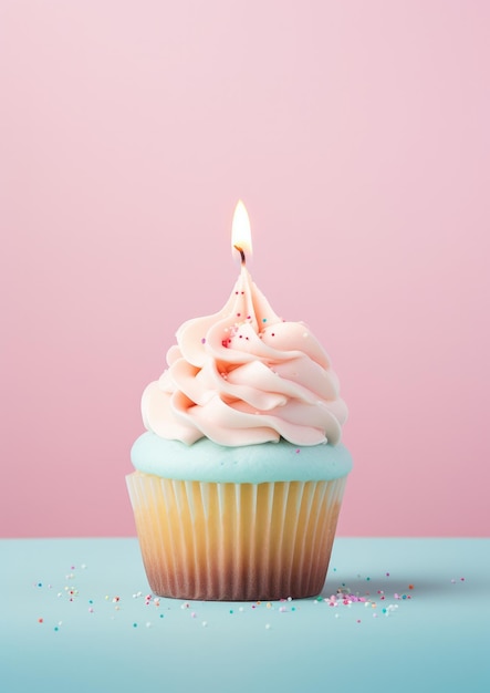 Una tortina di compleanno su sfondo pastello per la celebrazione Ai generativa