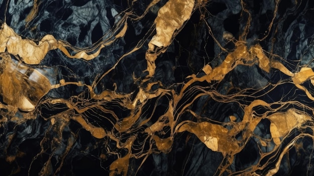 Una trama di marmo dorato ricoperta di vernice nera e oro.