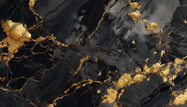 Una trama di marmo nero con colori oro e nero.